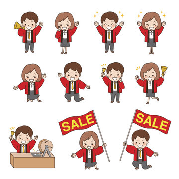 応援するはっぴを着た男女セット
