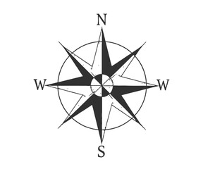 Black and white compass rose with north south east and west labels