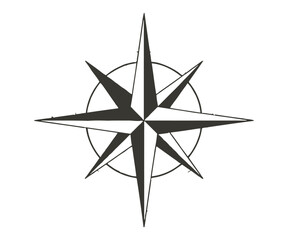Detailed Compass Rose Illustration with Eight Points and Circular Border
