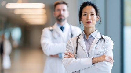 The confident doctors standing together in a modern healthcare environment.