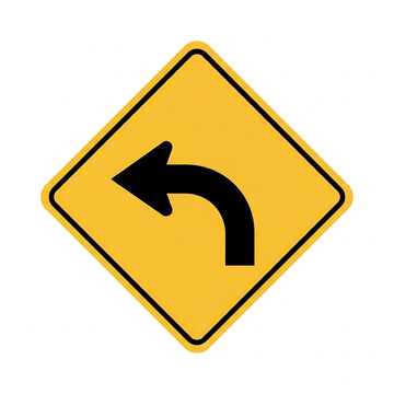 A yellow diamond-shaped road sign indicating a sharp left turn ahead.