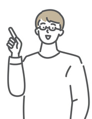 指差しするメガネを掛けた男性のシンプルなカットイラスト