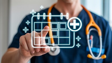 Doctor interacting with a digital medical calendar interface