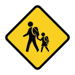Yellow diamond-shaped warning sign depicting children walking to school.
