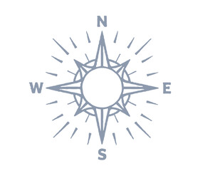 Elegant Compass Rose Illustration with Cardinal Directions and Subtle Radiating Lines