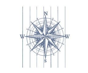 Vintage Compass Rose Illustration with North South East and West Markings