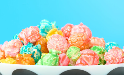 Closeup of Multi-Colored Caramel Corn in Bowl