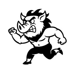 Fototapeta premium Angry giant wild boar character running 
