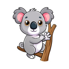 Fototapeta premium Cartoon cute koala sitting on tree and waving hand 
