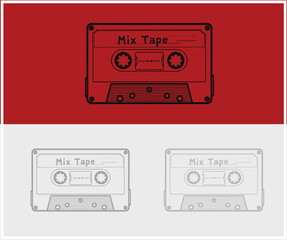 Retro Mix Tape Cassette Illustration on Red and Gray Backgrounds