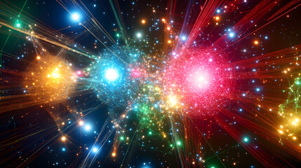 Obraz premium Cosmic Explosion, Abstract Art, Digital Realm, Illustration, Vibrant Colors, Artistic Perspective, Energy