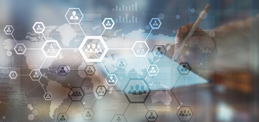 Global Human Resource Management Network Concept Illustrated with Digital Interface.
