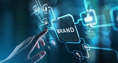 Brand Building Identity and Market Presence, projection on a virtual screen, Business and Technology Concept.