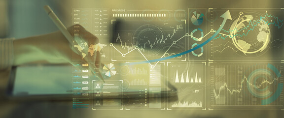 Interactive Global Financial Data Analysis Interface with Graph Trends on Touchscreen.