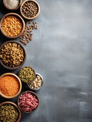 Pet Food Product Comparison Infographic Showcasing Various Types of Pet Food Ingredients in Bowls on Dark Background
