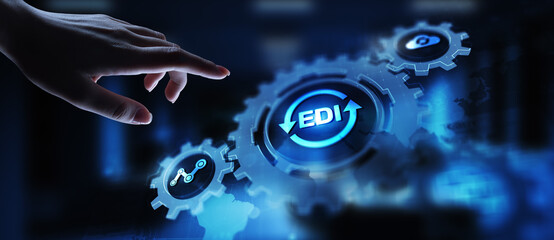 EDI Electronic Data Interchange System Visualization on Virtual screen.