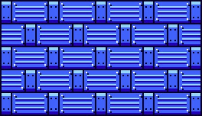 Pixel art seamless blue metal plate or steel beam pattern, ideal for game backgrounds, industrial themes, or retro digital designs. Features riveted panels creating a structured and futuristic.