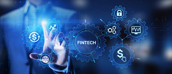 Fintech Financial technology Cryptocurrency investment and digital money. Business concept on...
