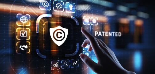 Patented Patent Copyright Law Business technology concept.