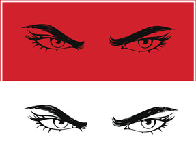 Obraz premium Intense Eyes Illustration Red and White Background with Black Eye Drawings