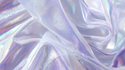 shimmering translucent fabric with holographic glow and folds, dreamy skincare aesthetic, futuristic hydration feel