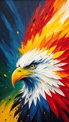 Fototapeta premium Predator eagle in flight against a sky of sun and stars, a wild bird with powerful wings soaring in nature