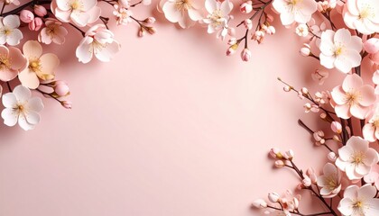 Fototapeta premium Spring blossoms arrangement studio floral composition soft pink background aesthetic viewpoint nature inspired decor