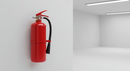 Fire Safety Concept - Red Fire Extinguisher on a White Wall