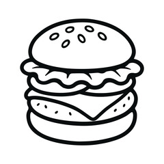 Simple cartoon burger vector with bold black outline and minimal fast food style design