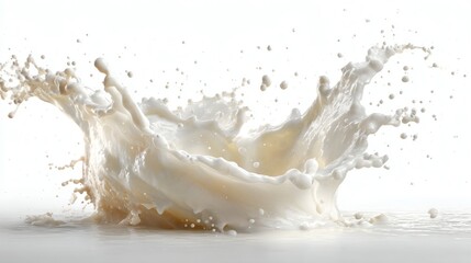 White milk splash with droplets flying in different directions