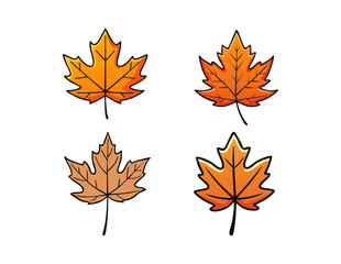 Fototapeta premium Four autumn maple leaves of various shades, suitable for fall themed designs, nature websites, seasonal marketing materials, and greeting cards.