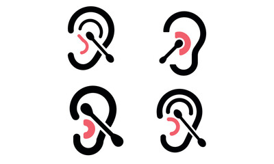 Obraz premium Ear cleaning icon set with cotton swab illustrations showing hygiene and personal care 