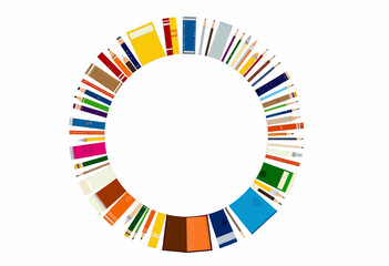 Obraz premium Colorful circle of stacked books in vibrant arrangement 