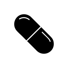 Simple black capsule icon. Suitable for use in pharmaceutical, health, medical, technology, and science related designs. Ideal for logos, websites, apps, and presentations.