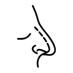 Rhinoplasty Nose Job Line Art Icon Vector: Cosmetic Surgery Concept with Dashed Line