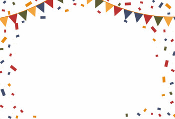 Colorful festive bunting and confetti on white background  