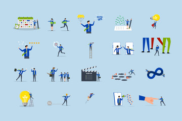 Fototapeta premium Business illustrations set. Compilation of clips featuring men and women engaged in business activities.