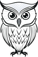 Cute Owl Line Art – Stylized Black and White Vector Bird Illustration