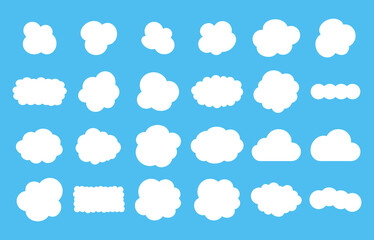 Clouds collection. Cloud icon. Abstract white cloudy set isolated on blue background. Vector illustration