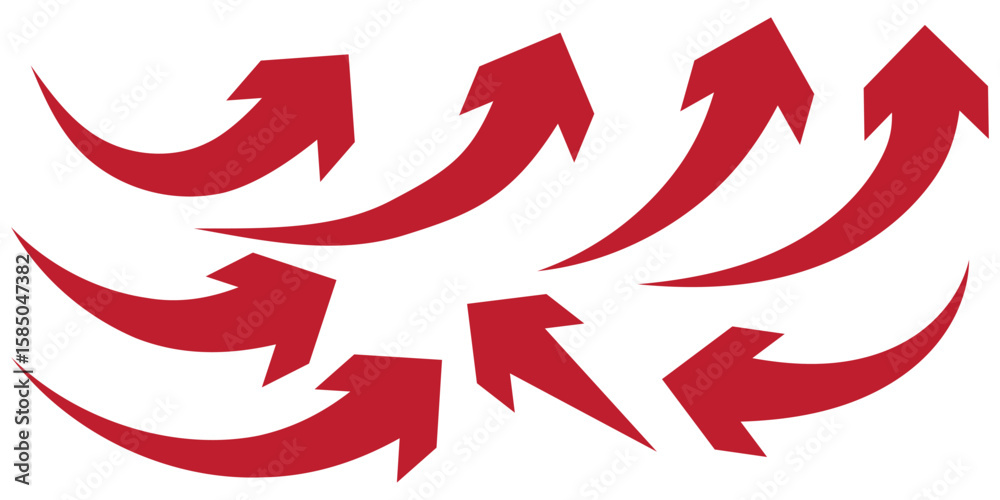 Poster red ,black curved arrow set. curved arrows sign. set of curved arrows isolated on white background. 