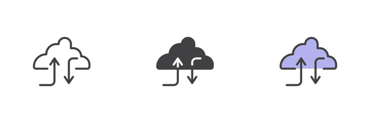Cloud download icon set in line, solid and filled outline style