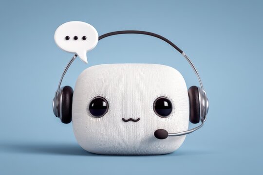 Charming digital assistant character embodying customer service experience with expressive eyes and playful demeanor conveying friendliness and ready to assist with vibrant modern technology