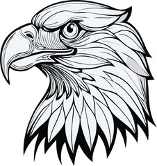Eagle Head Line Art – Fierce Black and White Vector Bird Illustration