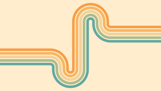 Abstract background of rainbow groovy Wavy Line design in 1970s Hippie Retro style. Vector pattern ready to use for cloth, textile, wrap and other.