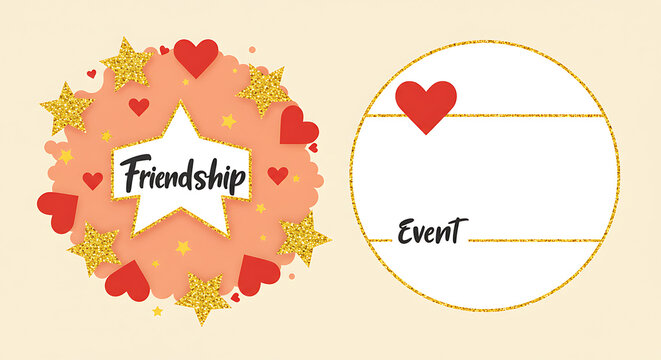 Celebrate friendship with this festive design featuring stars, hearts, and a customizable event template suitable for social media cards and invitations.