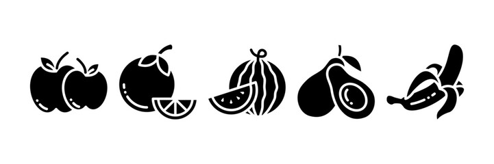 Healthy Food Icon Set Multiple Style Collection, Containing design Apple, Orange, Watermelon, Avocado, Banana