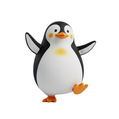 Fototapeta premium Adorable Cartoon Penguin Character with Happy Expression, A Charming 3D Rendering of a Playful Penguin