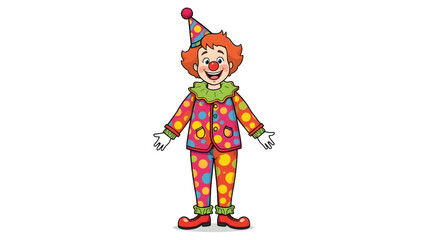 Colorful cartoon clown illustration with a big smile, wearing a polka-dot costume and party hat, perfect for children's entertainment and festive themes.