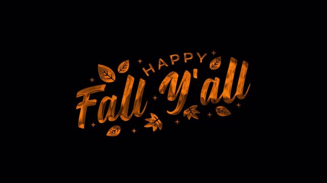 happy fall yall text animation in orange color. Animated with alpha or transparent background, for banner, feed, stories, opening, happy autumn concept. 4k video motion graphic