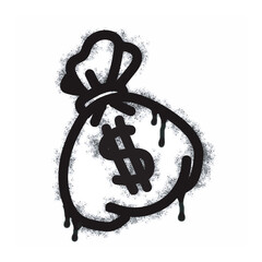 Graffiti money sack sign spray-painted in black on white. Money sack symbol isolated on white background. Vector illustration.
